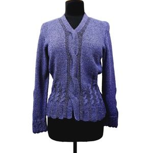 South Cotton Bolivian Hand Knit Peplum Sweater Purple Stretch Size Medium V-Neck